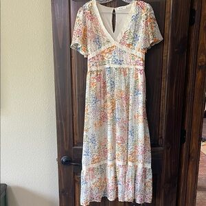 In Bloom Cream Maxi Dress with Multicolor Floral Print